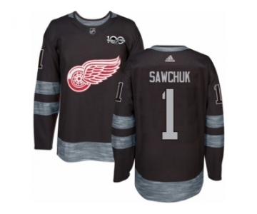 Men's Adidas Detroit Red Wings #1 Terry Sawchuk Authentic Black 1917-2017 100th Anniversary NHL Jersey