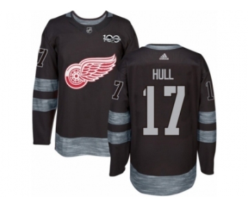 Men's Adidas Detroit Red Wings #17 Brett Hull Authentic Black 1917-2017 100th Anniversary NHL Jersey