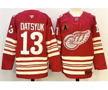 Men's Detroit Red Wings #13 Pavel Datsyuk Red 2025-26 With A Patch Centennial Premium Stitched Hockey Jerse