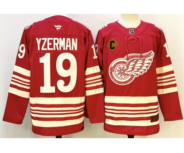 Men's Detroit Red Wings #19 Steve Yzerman Red 2025-26 With C Patch Centennial Premium Stitched Hockey Jersey