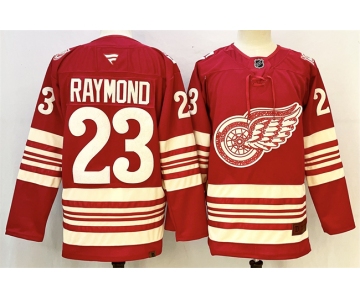 Men's Detroit Red Wings #23 Lucas Raymond Red 2025-26 Centennial Premium Stitched Hockey Jersey