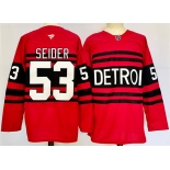 Men's Detroit Red Wings 53 Moritz Seider Red 2024-25 Reverse Retro Stitched Jersey