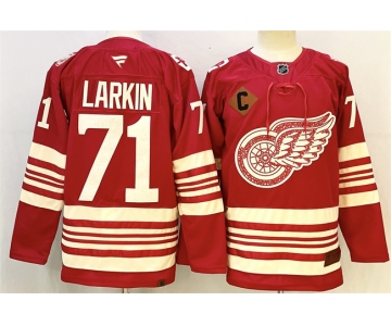 Men's Detroit Red Wings #71 Dylan Larkin Red 2025-26 With C Patch Centennial Premium Stitched Hockey Jersey