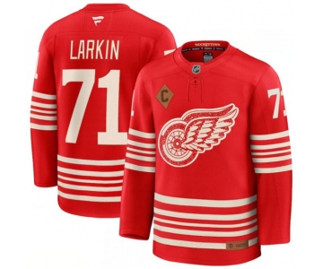 Men's Detroit Red Wings #71 Dylan Larkin Red 2025 With C Patch Centennial Premium Stitched Jersey