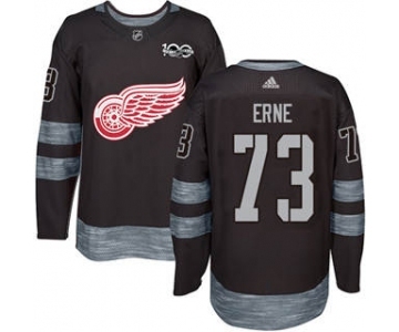 Men's Red Wings #73 Adam Erne Black 1917-2017 100th Anniversary Stitched Hockey Jersey
