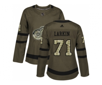 Women Adidas Detroit Red Wings #71 Dylan Larkin Green Salute to Service Stitched NHL Jersey