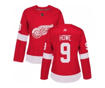 Women Adidas Detroit Red Wings #9 Gordie Howe Red Home Authentic Stitched NHL Jersey