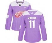 Women's Detroit Red Wings #11 Filip Zadina Authentic Adidas Purple Fights Cancer Practice Jersey