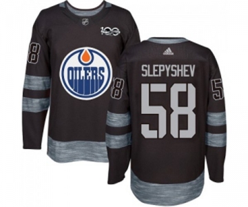 Adidas Edmonton Oilers #58 Anton Slepyshev Authentic Black 1917-2017 100th Anniversary NHL Jersey