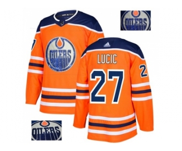 Men Adidas Edmonton Oilers #27 Milan Lucic Orange Home Authentic Fashion Gold Stitched NHL Jersey