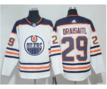 Men Adidas Edmonton Oilers #29 Leon Draisaitl White Road Authentic Stitched NHL Jersey