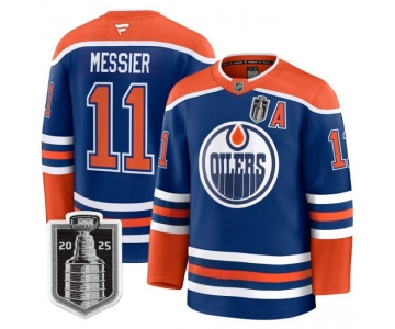 Men's Edmonton Oilers #11 Mark Messier Royal 2025 Stanley Cup Final Home Premium Jersey