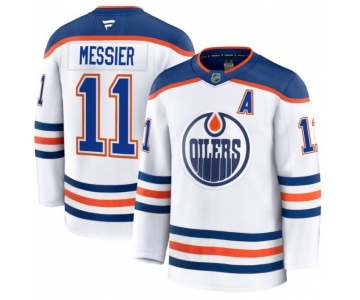 Men's Edmonton Oilers #11 Mark Messier White 2025 Premium Away Stitched Hockey Jersey