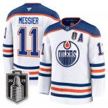 Men's Edmonton Oilers #11 Mark Messier White 2025 Stanley Cup Final Away Premium Jersey
