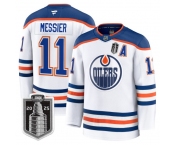 Men's Edmonton Oilers #11 Mark Messier White 2025 Stanley Cup Final Away Premium Jersey