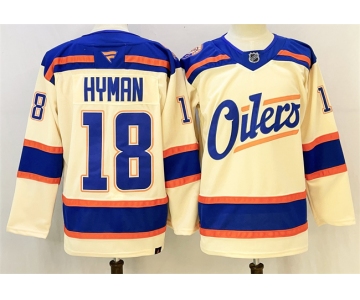 Men's Edmonton Oilers #18 Zach Hyman Light Beige 2025 Alternate Stitched Hockey Jersey