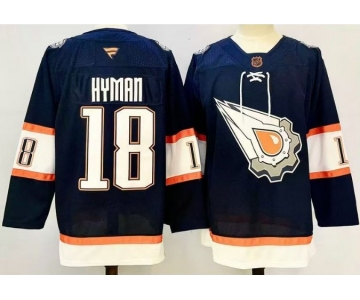 Men's Edmonton Oilers #18 Zach Hyman Navy 2024-25 Reverse Retro Stitched Jersey