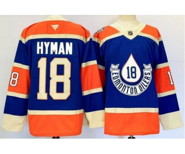 Men's Edmonton Oilers #18 Zach Hyman Royal 2024-25 Heritage Classic Primegreen Stitched Jersey