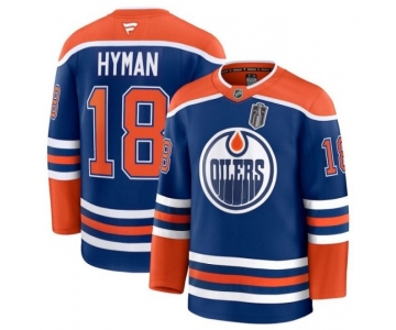 Men's Edmonton Oilers #18 Zach Hyman Royal 2025 Stanley Cup Final Home Premium Jersey