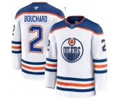 Men's Edmonton Oilers #2 Evan Bouchard 2025 White Premium Away Stitched Hockey Jersey