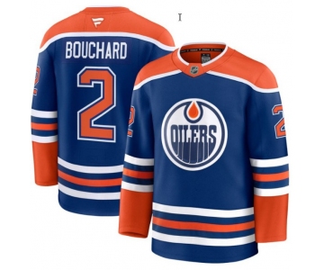 Men's Edmonton Oilers #2 Evan Bouchard Royal 2025 Premium Home Stitched Hockey Jersey
