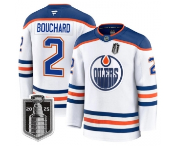 Men's Edmonton Oilers #2 Evan Bouchard White 2025 Stanley Cup Final Away Premium Jersey