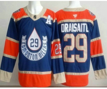Men's Edmonton Oilers #29 Leon Draisaitl Blue Heritage Classic Authentic Jersey