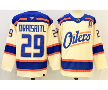 Men's Edmonton Oilers #29 Leon Draisaitl Light Beige Alternate With A Patch Stitched Hockey Jersey
