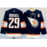 Men's Edmonton Oilers #29 Leon Draisaitl Navy 2024-25 With A Patch Reverse Retro Stitched Jersey