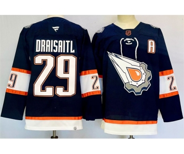 Men's Edmonton Oilers #29 Leon Draisaitl Navy 2024-25 With A Patch Reverse Retro Stitched Jersey