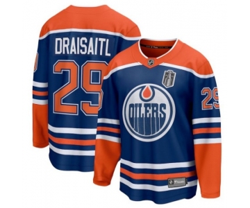 Men's Edmonton Oilers #29 Leon Draisaitl Royal 2025 Stanley Cup Final Home Breakaway Jersey