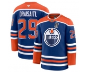 Men's Edmonton Oilers #29 Leon Draisaitl Royal 2025 Stanley Cup Final Home Premium Jersey