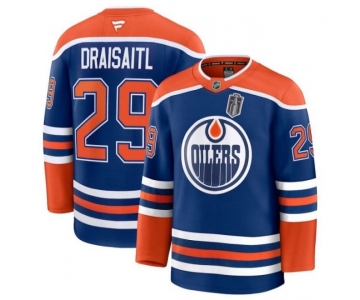 Men's Edmonton Oilers #29 Leon Draisaitl Royal 2025 Stanley Cup Final Home Premium Jersey
