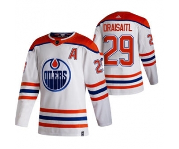 Men's Edmonton Oilers #29 Leon Draisaitl White 2020-21 Reverse Retro Alternate Hockey Jersey