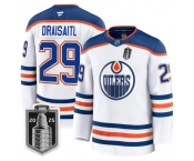 Men's Edmonton Oilers #29 Leon Draisaitl White 2025 Stanley Cup Final Away Premium Jersey