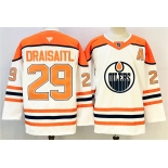 Men's Edmonton Oilers #29 Leon Draisaitl White Orange 2024-25 With A Patch Stitched Jersey