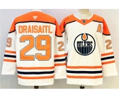Men's Edmonton Oilers #29 Leon Draisaitl White Orange 2024-25 With A Patch Stitched Jersey