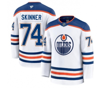 Men's Edmonton Oilers #74 Stuart Skinner Fanatics White 2024-25 Away Premium Jersey