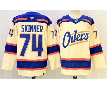 Men's Edmonton Oilers #74 Stuart Skinner Light Beige 2025 Alternate Stitched Hockey Jersey