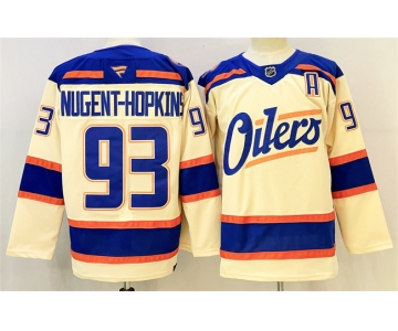Men's Edmonton Oilers #93 Ryan Nugent-Hopkins Light Beige 2025 Alternate With A Patch Stitched Hockey Jersey