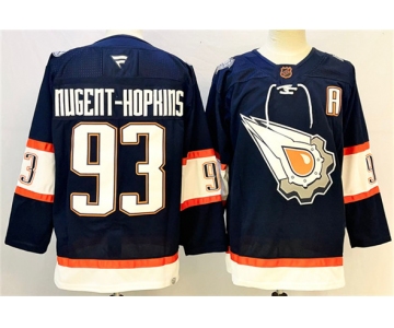 Men's Edmonton Oilers #93 Ryan Nugent-Hopkins Navy With A Patch Reverse Retro Stitched Jersey