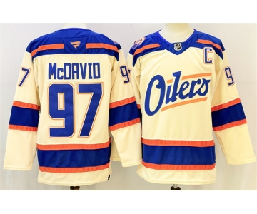 Men's Edmonton Oilers #97 Connor McDavid Light Beige 2025 Alternate With C Patch Stitched Hockey Jersey