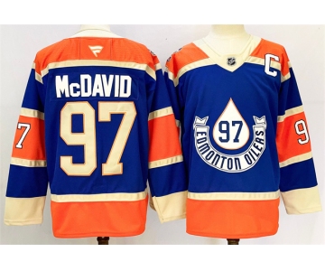 Men's Edmonton Oilers #97 Connor McDavid Royal 2024-25 With C Patch Heritage Classic Primegreen Stitched Jersey