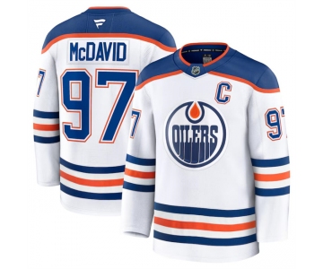 Men's Edmonton Oilers #97 Connor McDavid White 2024-25 Away Stitched Hockey Jersey