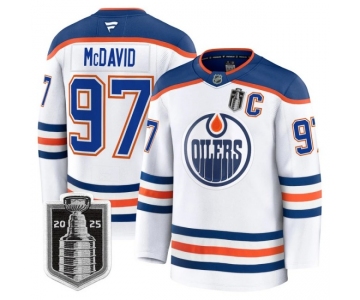 Men's Edmonton Oilers #97 Connor McDavid White 2025 Stanley Cup Final Away Premium Jersey