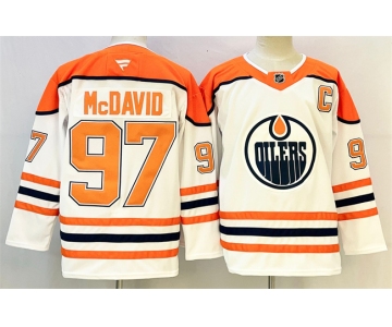 Men's Edmonton Oilers #97 Connor McDavid White Orange 2024-25 With C Patch Heritage Classic Primegreen Stitched Jersey