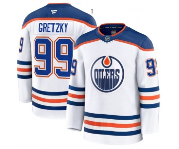 Men's Edmonton Oilers #99 Wayne Gretzky White 2025 Premium Away Stitched Hockey Jersey