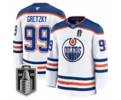 Men's Edmonton Oilers #99 Wayne Gretzky White 2025 Stanley Cup Final Away Premium Jersey