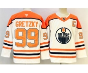 Men's Edmonton Oilers #99 Wayne Gretzky White Orange 2024-25 With C Patch Heritage Classic Primegreen Stitched Jersey