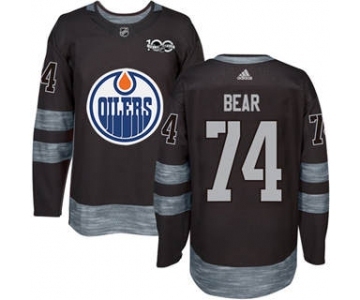 Men's Oilers #74 Ethan Bear Black 1917-2017 100th Anniversary Stitched Hockey Jersey